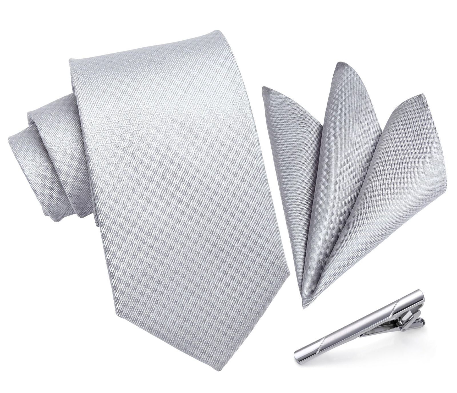 【人気商品】チーフ ネクタイ セット ビジネス シルバー 3点セット タイクリップ 結婚式 高級 ギフトボックス付き ネクタイメンズ 紳士用 礼服用 フォーマル 入学式 卒業式 [HISDERN] TA-001S