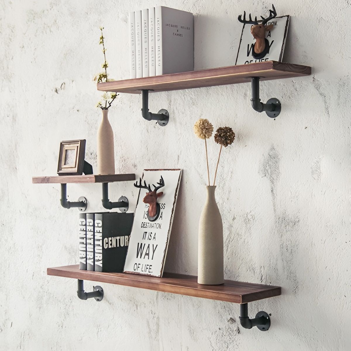 棚 ラック 4本set 水道管シェルフ 収納家具 壁面収納 帽子掛け 鞄掛け