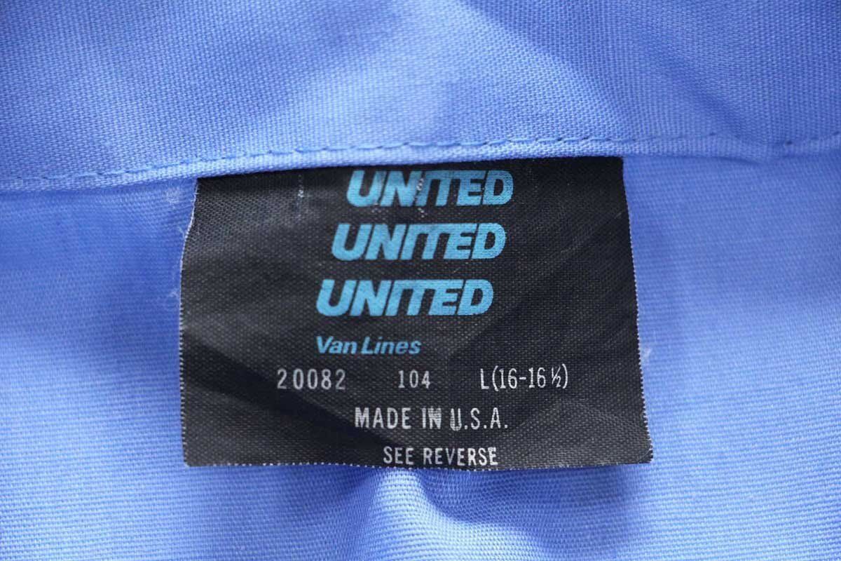 90s USA製 United Van Lines パッチ付き 半袖 ワークシャツ 薄青