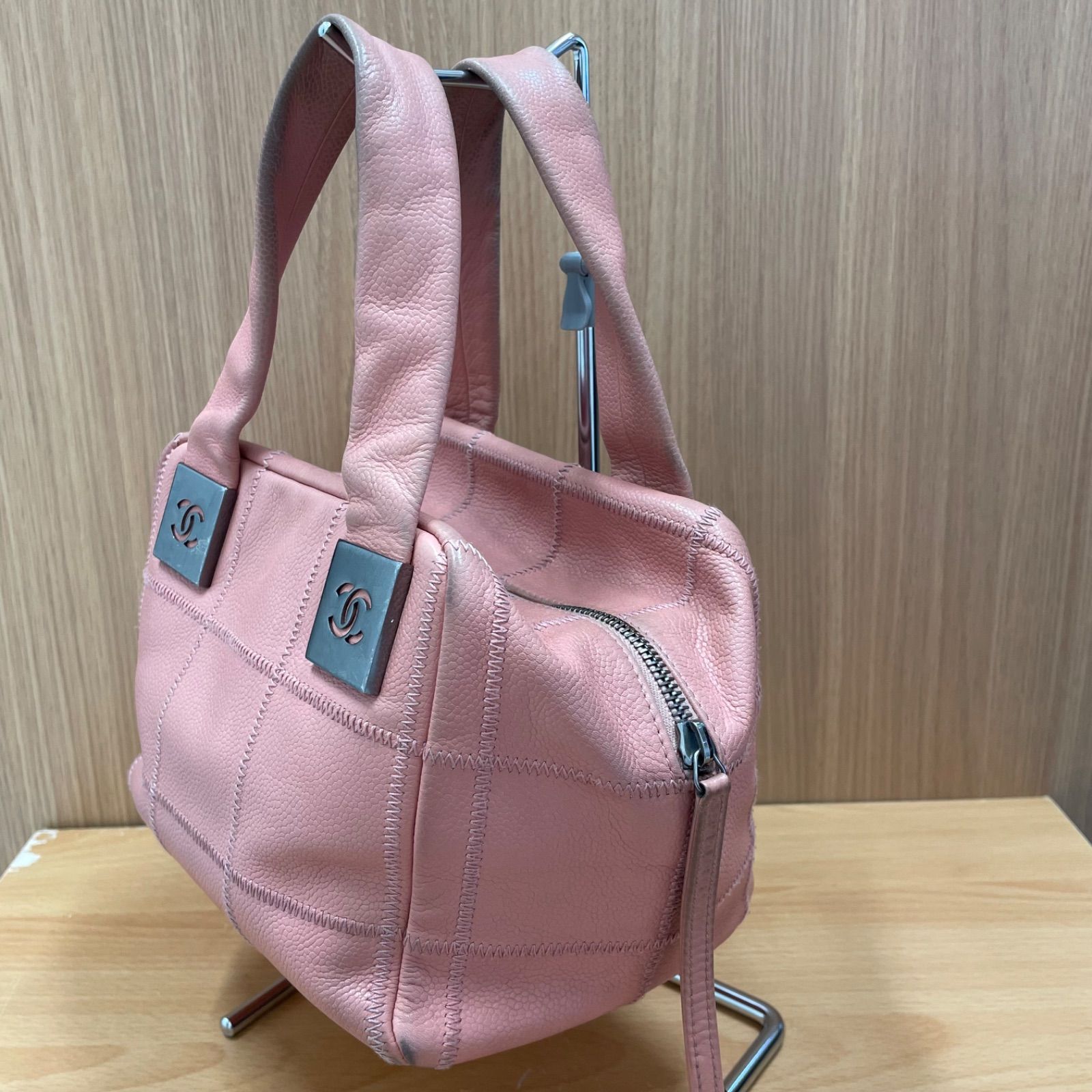 □シャネル Chanel チョコバー ミニボストンバッグ キャビアスキン A25