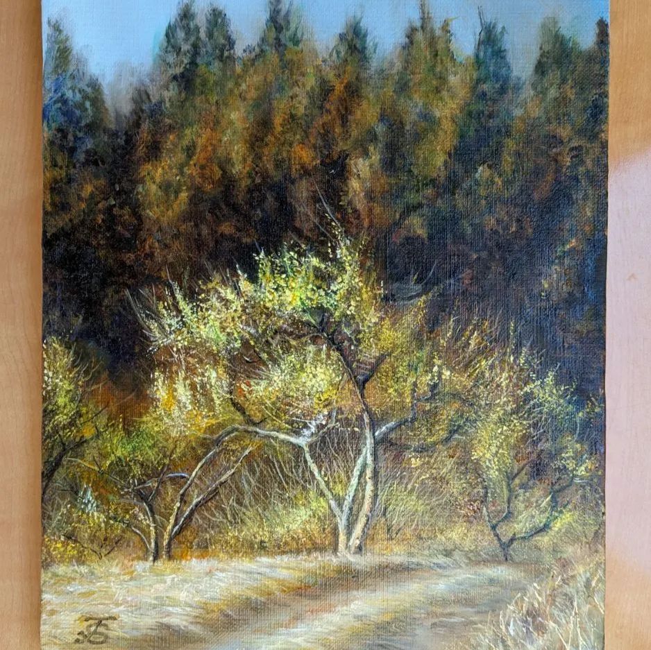 風景画 painterTMK 真筆 インテリア 花風景画 ロウバイ風景画 2月の花