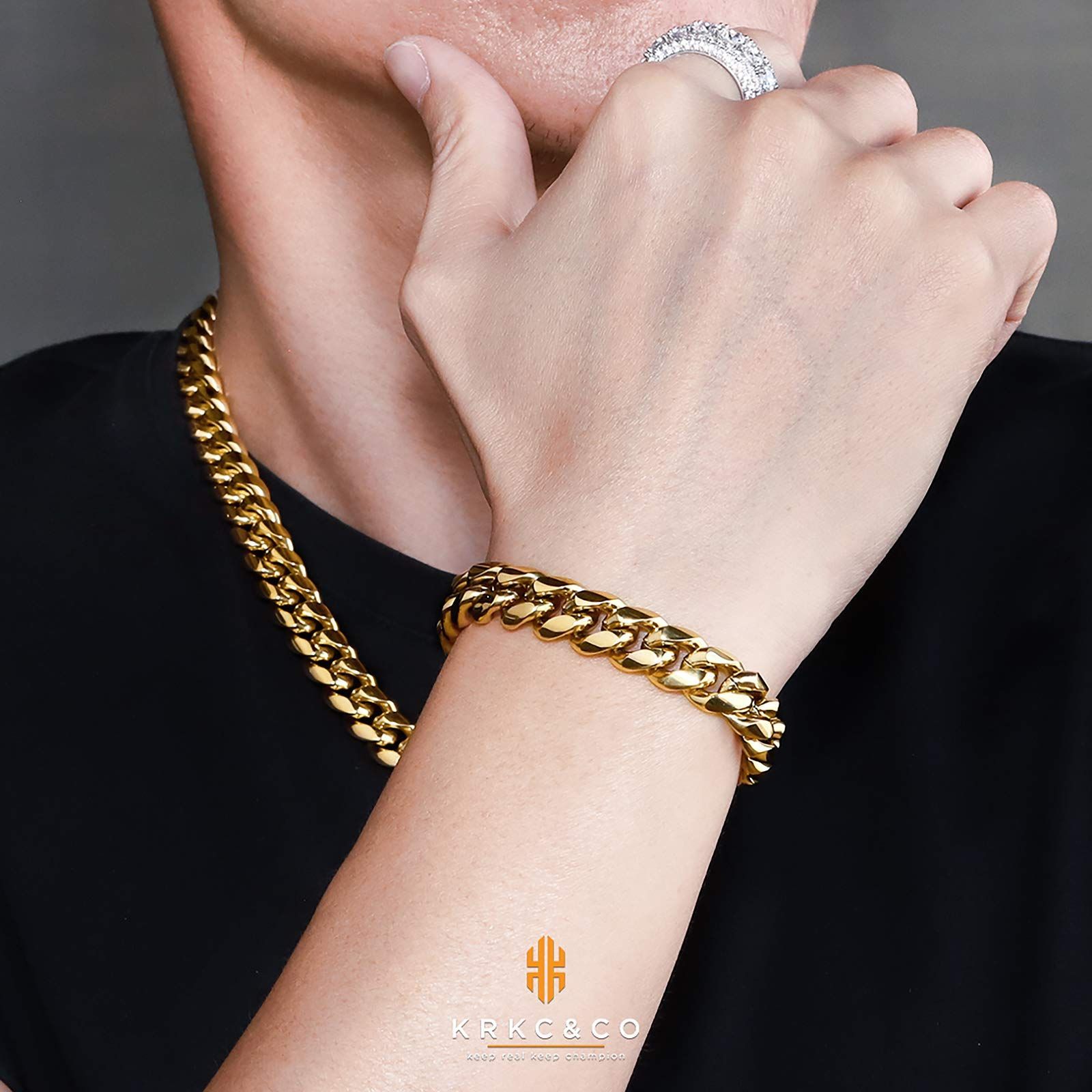 新着商品 セット KRKC-CO ARINO 喜平ネックレス＆ブレスレット メンズ 幅12mm マイアミキューバンチェーン 18k ゴールド キヘイ HIPHOP プレゼント 誕生日 誕生日 ギフト クリスマス