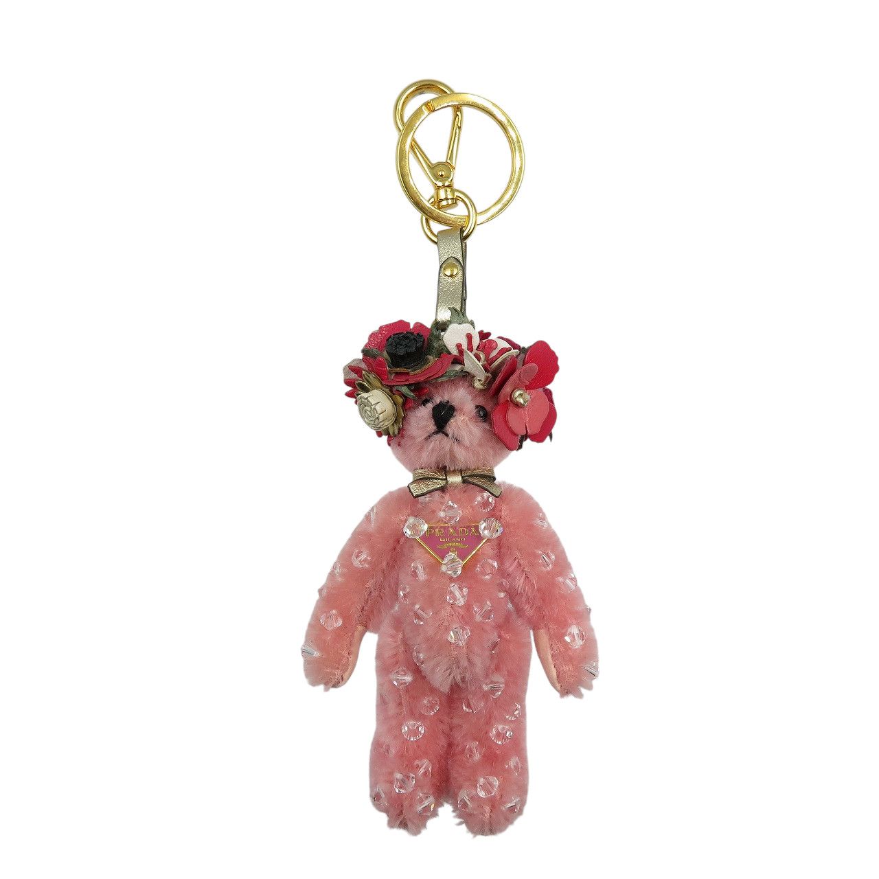 プラダ Teddy くま 1TO049_2C3X_F0028 花 アクリル ゴールド金具 ピンク バッグチャーム 0391-1 PRADA