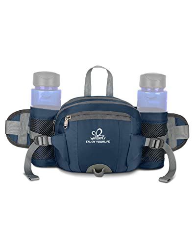 ネイビーブルー WATERFLY(ウォーターフライ) ウエストバッグ ウェストポーチ ワンショルダーバッグ 水筒ポーチ付き 多機能 軽量 大容量 ボディバッグ メンズ レディース (ネイビーブルー)