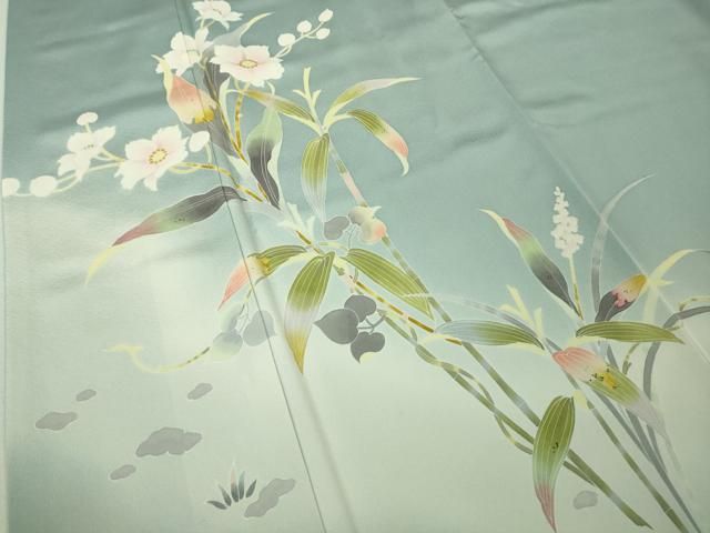 平和屋本店□極上 京加賀友禅 百貫石峰 訪問着 枝花文 秘色色地 暈し