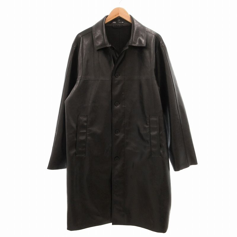 ザラ ZARA フェイクレザー コート ステンカラー L ブラック /UO - メルカリ