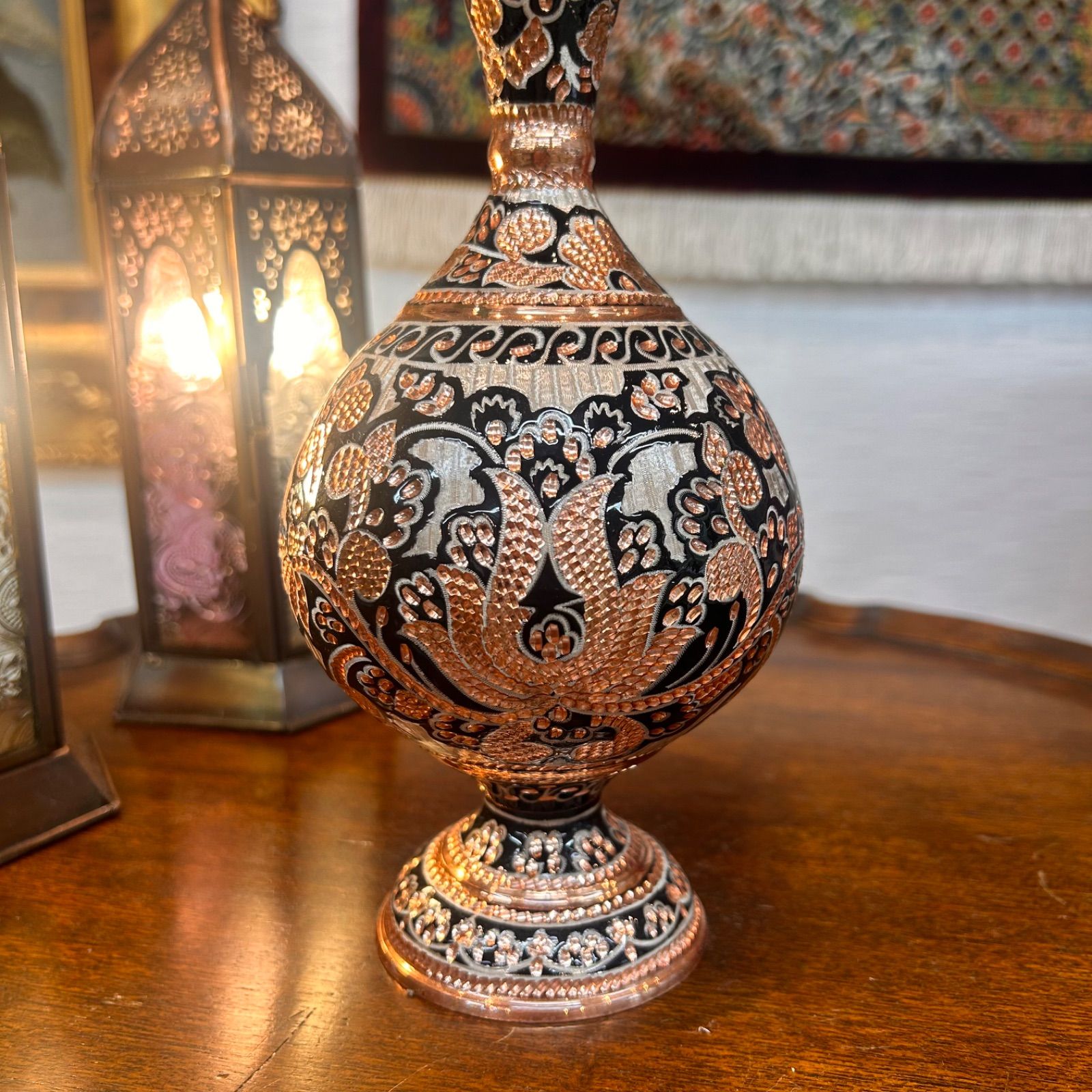 ボトル 花器 ペルシャ 銅 手彫り細工 エングレービング 花瓶 花器 約10×35cm インテリア小物 チェリーベアインテリア