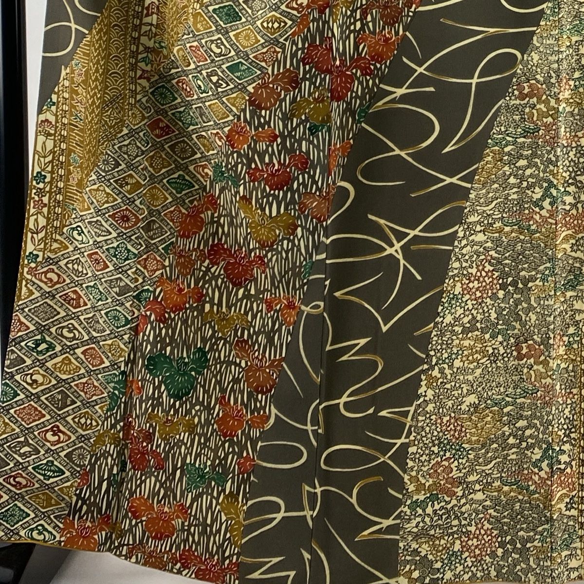 K*U様 【オークション】裄丈70cm 訪問着フルセット くすみ緑風景　正絹 袷 小紋 着物 未使用 正絹 袷 グリーン系 辻が花 カジュアル 春 秋