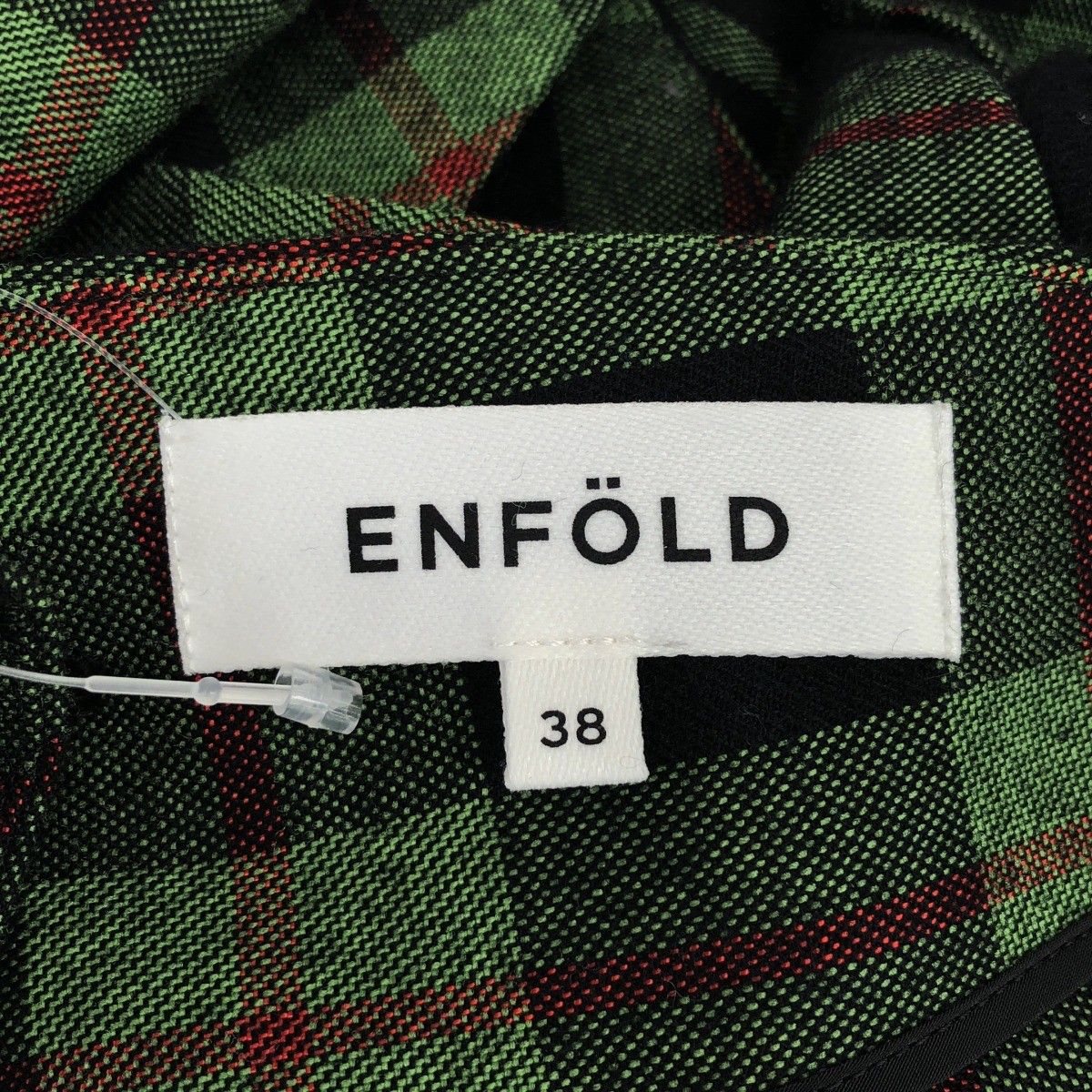 ENFOLD エンフォルド 18AW チェック柄アシンメトリーパフスリーブトップス 300BA330-2840 グリーン 38