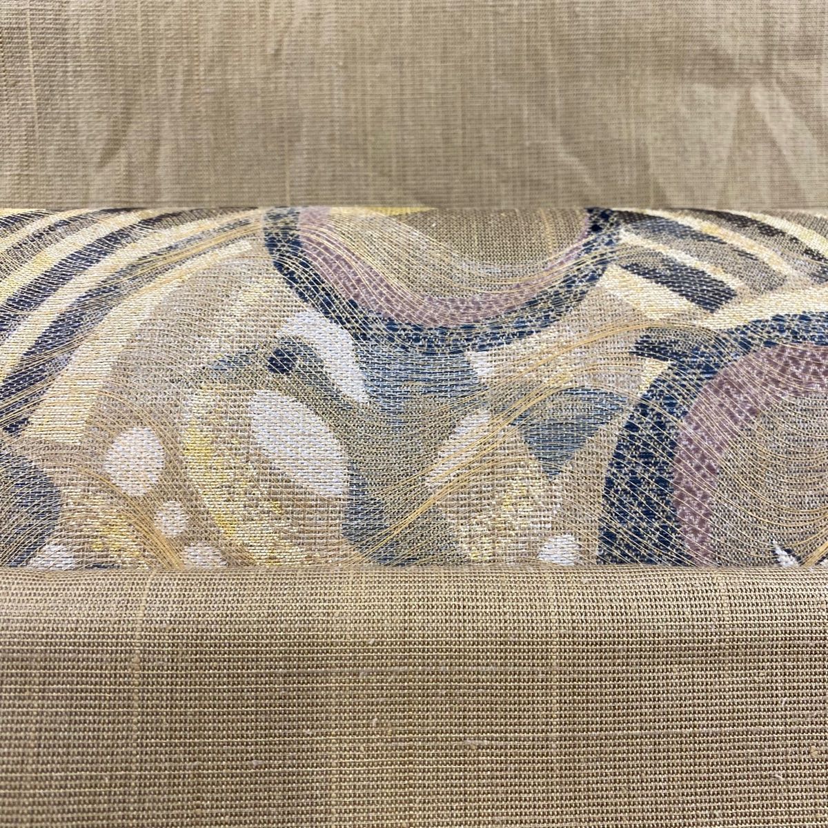 袋帯 美品 逸品 ふくろう 鳥 金糸 箔 薄茶色 お太鼓柄 正絹