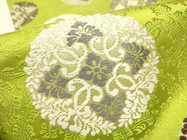 平和屋着物○全通柄袋帯 唐織 花唐草丸文 正絹 逸品 未使用 CAAT8066hy