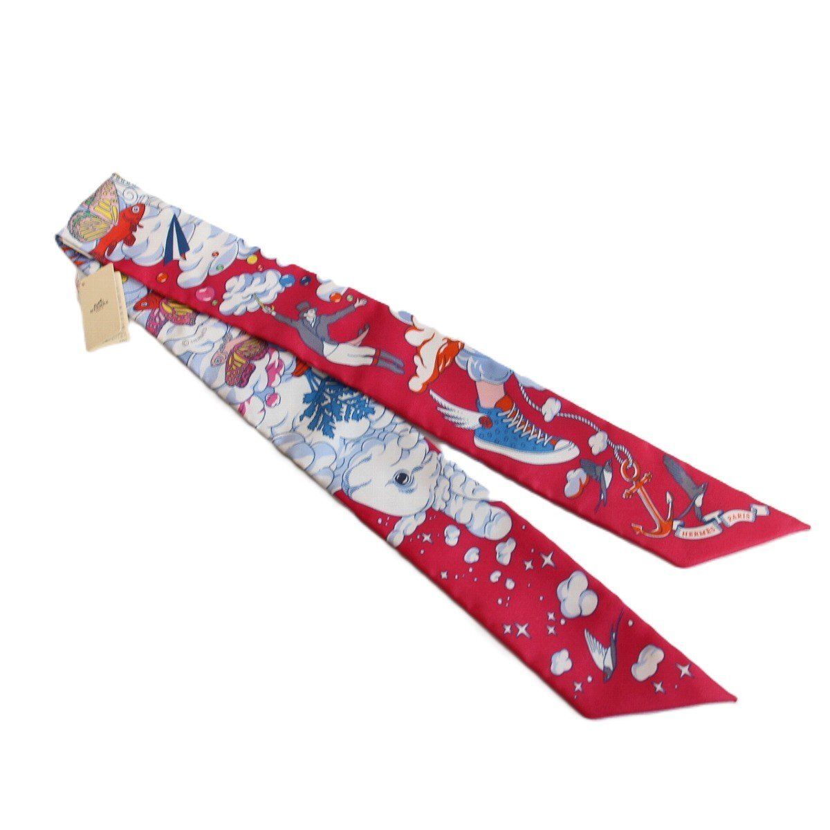 美品】HERMES エルメス ツイリー 私の雲 シルク100％ レッド系【いおき