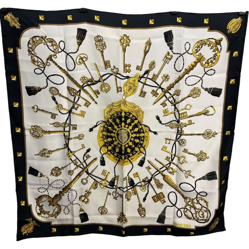 エルメス HERMES カレ90 LES CLES THE KEYS RARE ブラック シルク100％ レディース スカーフ