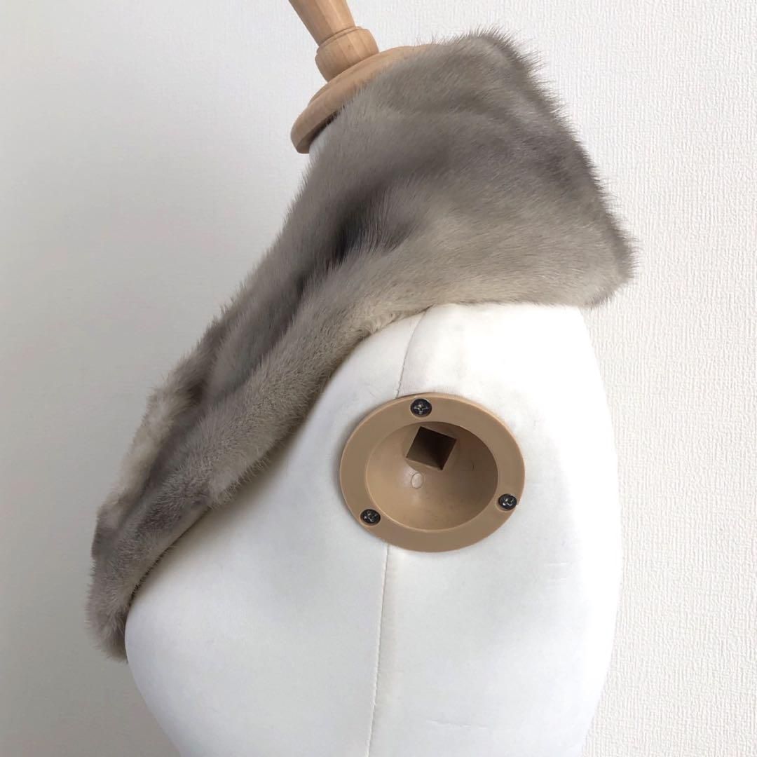 美品 毛皮 ミンク リアルファー マフラー ストール グレー ショール