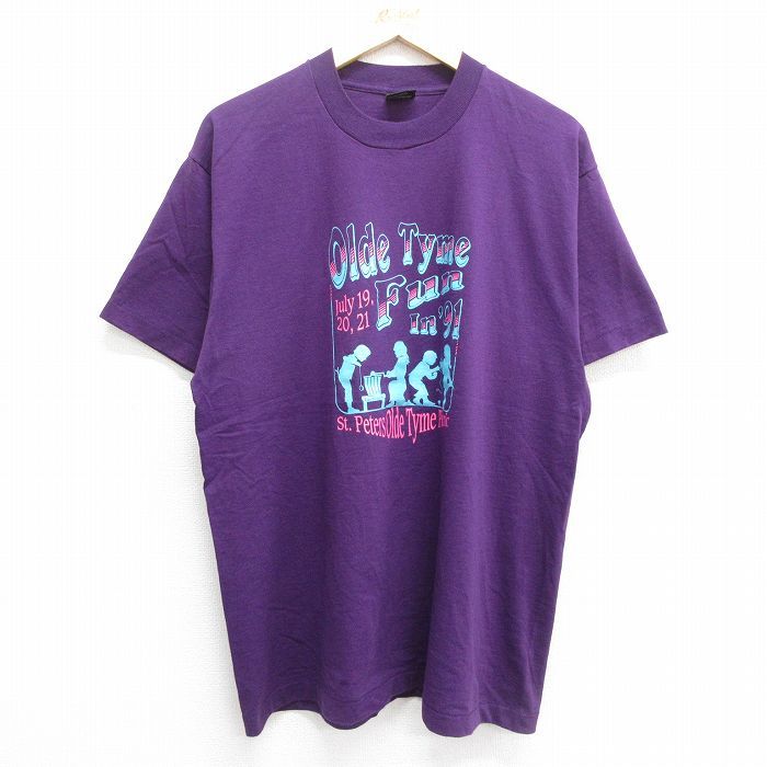 XL/古着 半袖 ビンテージ Tシャツ メンズ 90s Olde Tyme Fun クルーネック 濃紫 パープル 23jun23 中古
