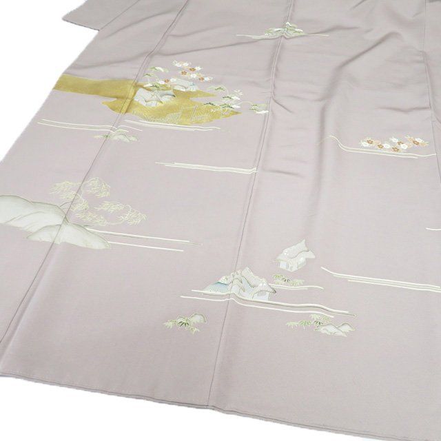 かずちゃん 新品 金駒刺繍 茶屋辻 着物 正絹 仕付け糸付 訪問着4895 訪問着 袷 着物 金駒刺繍 金彩加工 ピンク 桜 さくら 地紋