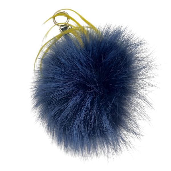 ● フェンディ FENDI ファー ポンポンチャーム バッグバグズ モンスター バッグチャーム ネイビー 黄色 ファー レザー レディース 5E067