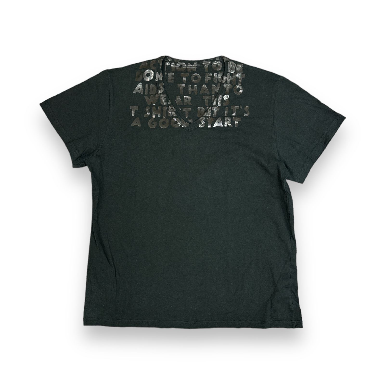 マルジェラ　エイズT オールブラック エイズTシャツ カットソー 半袖 Vネック ロゴ グリッター M 黒