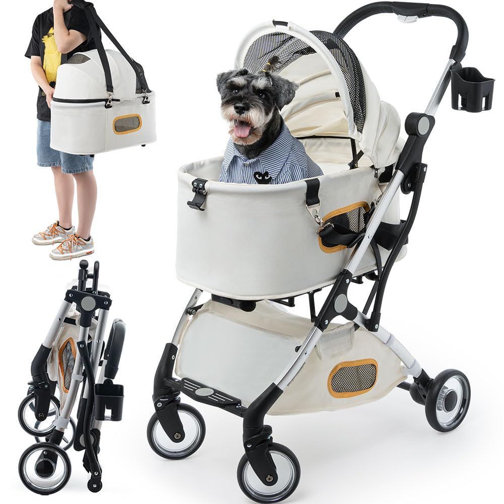 数量限定】ペットカート 犬 バギー カート:小型犬 中型犬 犬用 猫 多頭 Pandaloli 耐荷重30Kg バスケット取り外し可能 4輪  前輪360°回転 後輪ブレーキ付き 折りたたみ式 飛び出し防止リード付き ワンタッチ収納 軽量コンパクト ホワイト - メルカリ