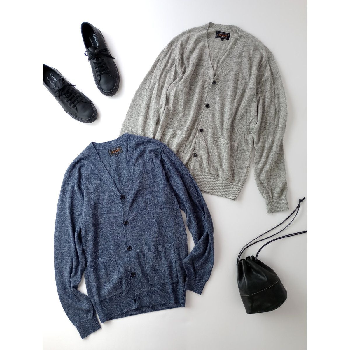 BEAMS ビームス 2着セット カーディガン Vネック M グレー ネイビー (122Y+6798)25H