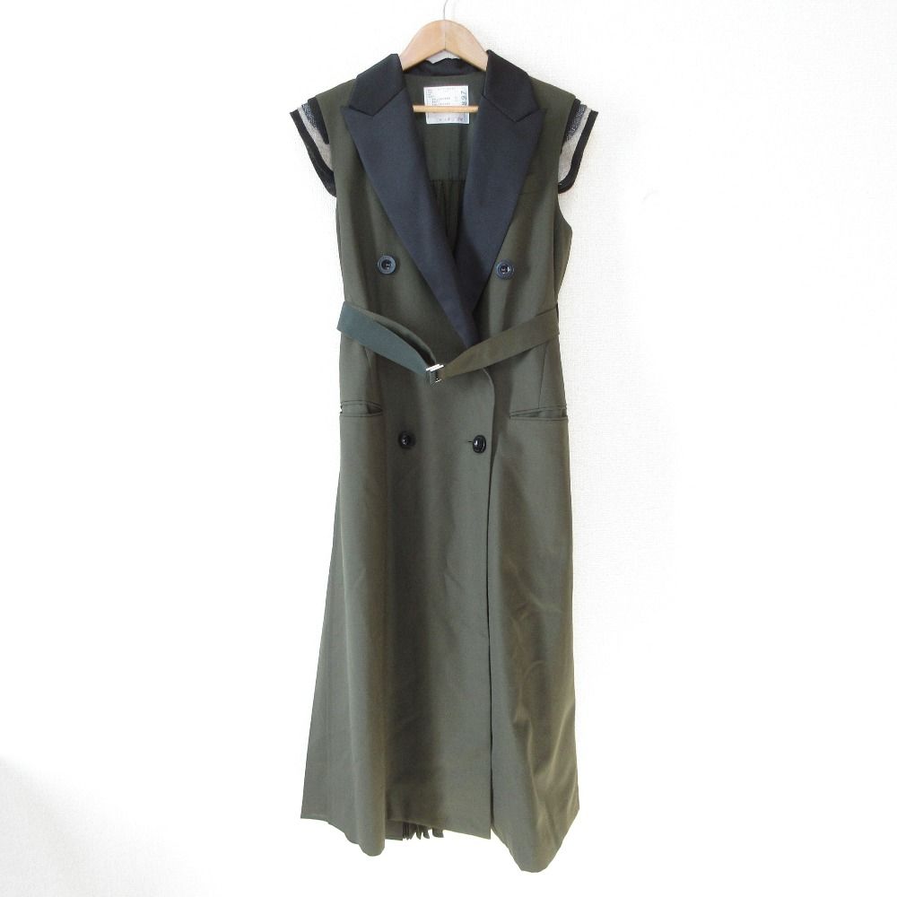 美品 sacai サカイ Suiting Long Vest ドッキングロングジレ
