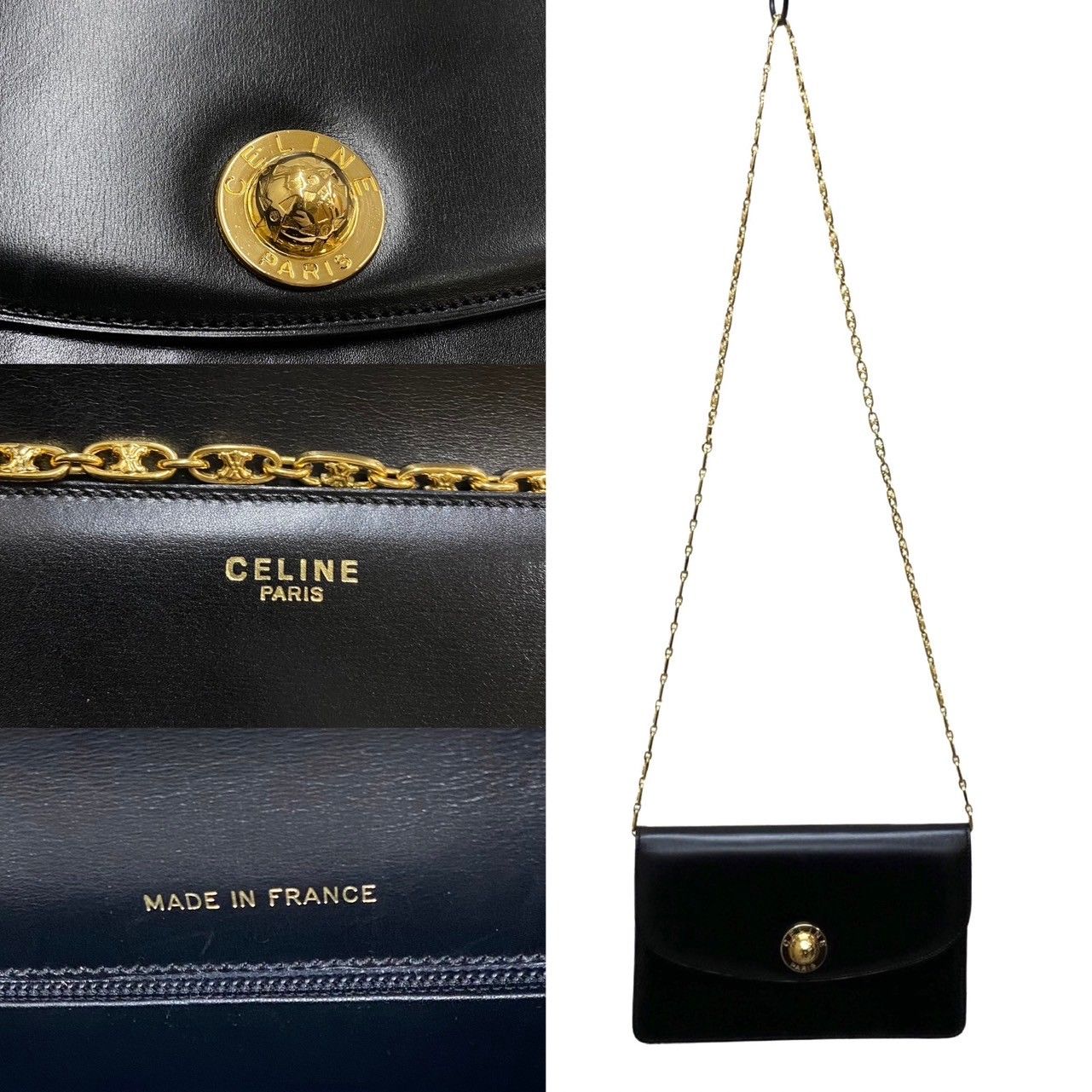 極 美品 CELINE セリーヌ スターボール ロゴ 金具 ブラゾン チェーン 