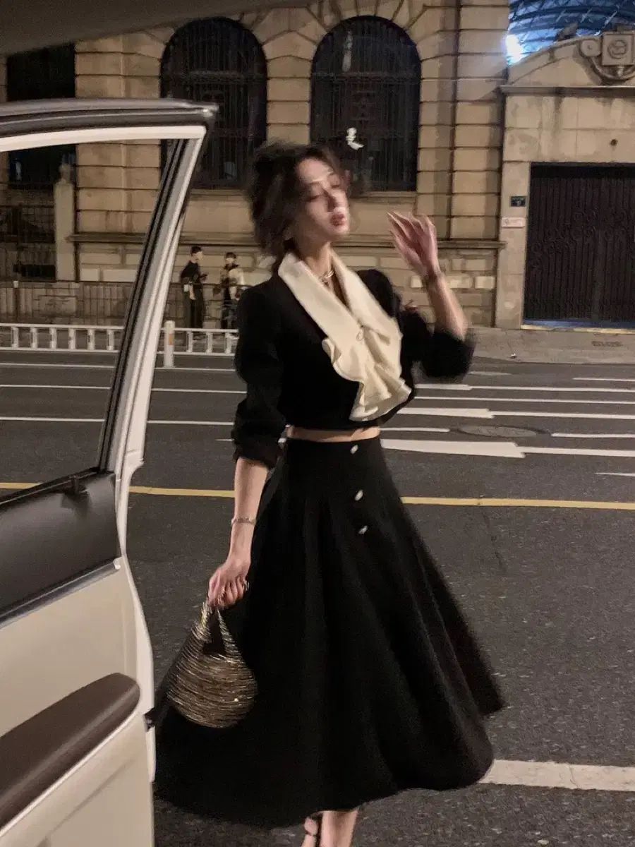 黒 リボン ロング ワンピース スーツ セット