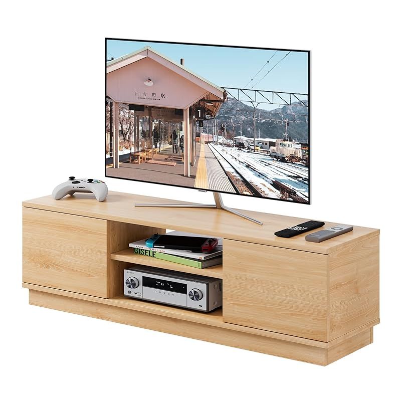 WLIVE テレビ台 ローボード テレビボード 収納 ロータイプ 幅110 高さ33cm tv台 tvボード 43インチ対応 24-47型対応 扉付き 大容量収納スペース ナチュラル 0