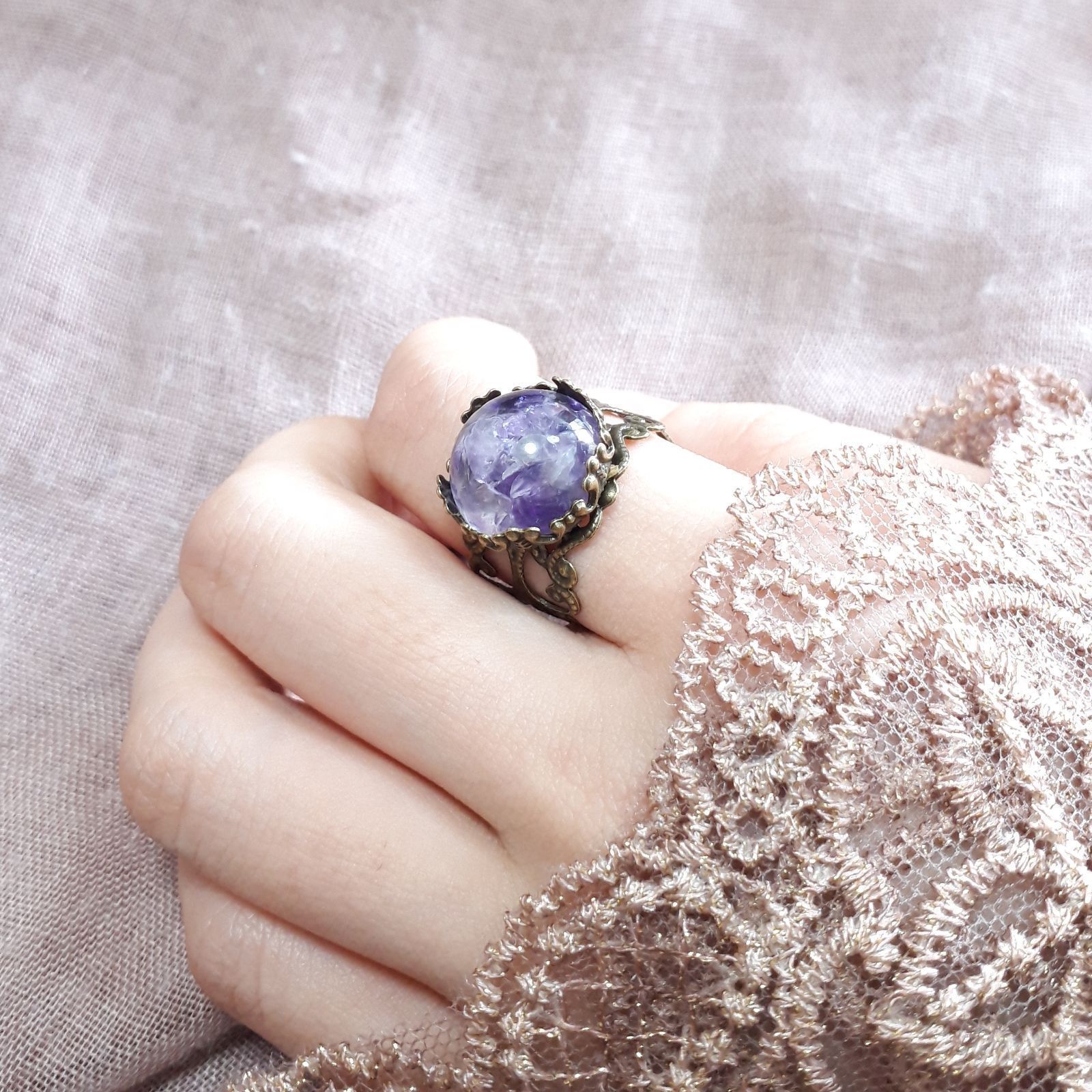 直販特価【K18 /アメジスト】指輪 紫石 ダイヤ 可愛い アクセサリー