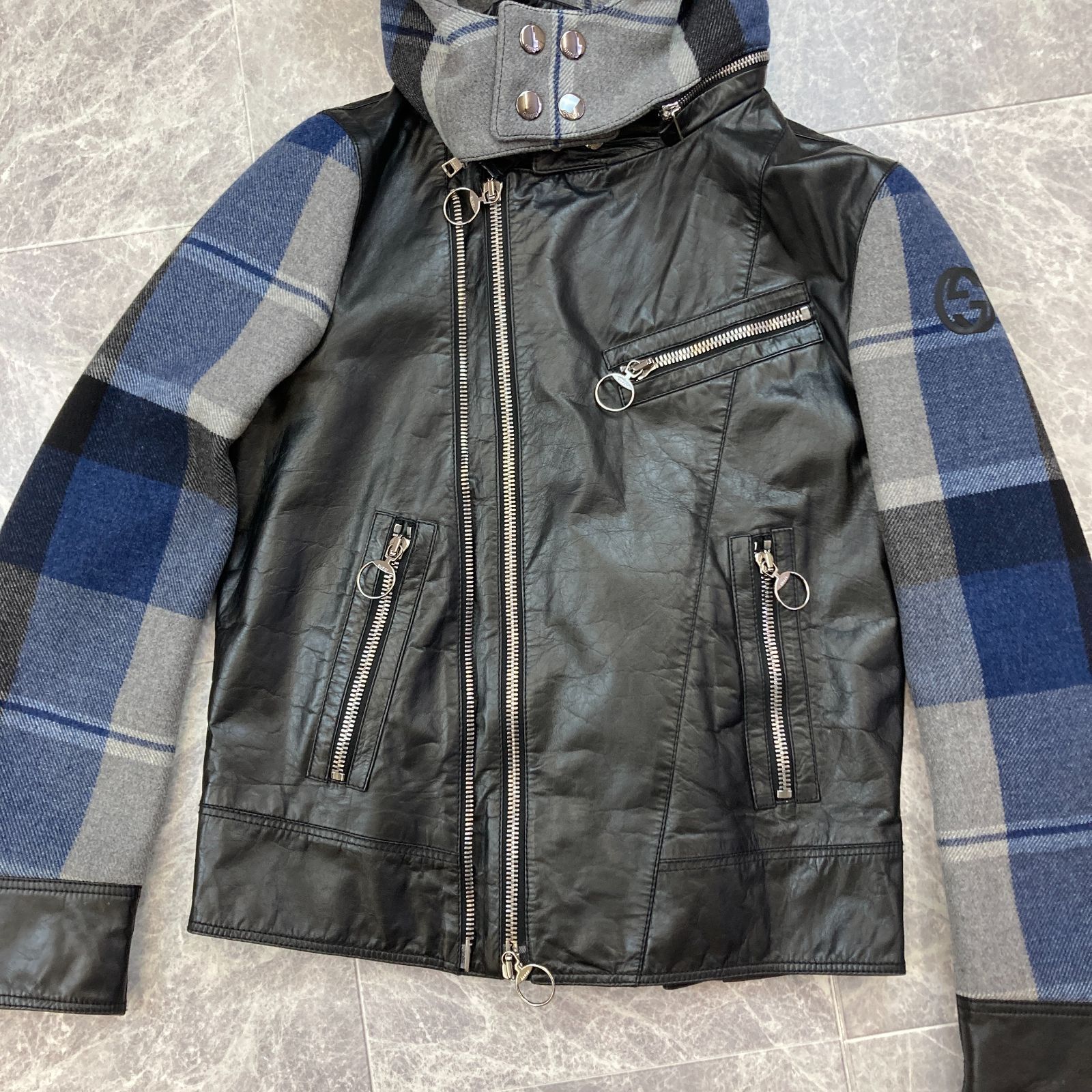 ◇美品◇ GUCCI グッチ ドッキングレザー ダブルライダースジャケット