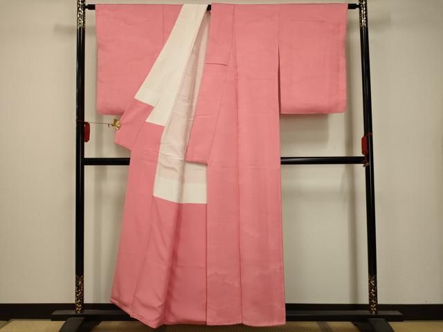 平和屋着物■上質な色無地　流水地紋　桃色　正絹　逸品　未使用　AAAJ9102Abr