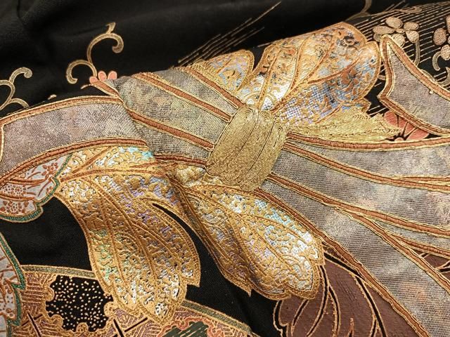 平和屋着物□豪華黒留袖 作家物 駒刺繍 束ね熨斗花文 金彩 正絹