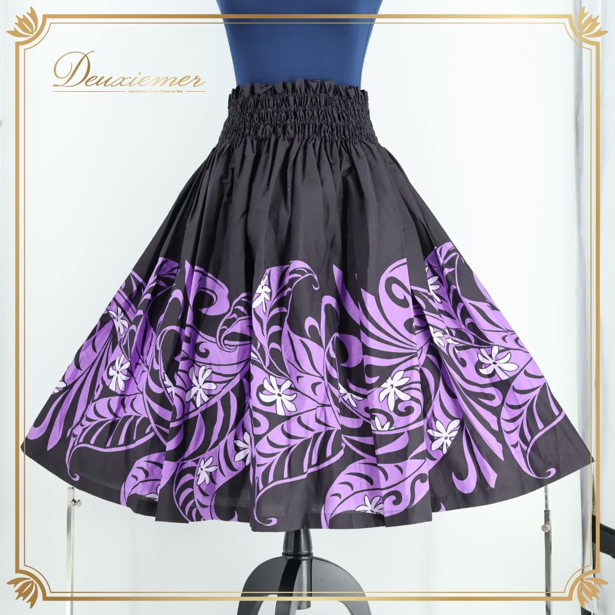 【美品 フラダンス衣装】ブラック エムエムジェイ パウスカート 黒 赤 レフア柄 美品 フラダンス衣装】ブラック エムエムジェイ パウスカート 黒