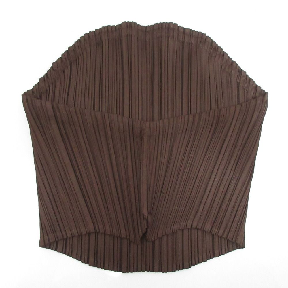 PLEATS PLEASE プリーツプリーズ イッセイミヤケ ベアトップ ビスチェ PP 91-JK 121 ブラウン レディース 古着