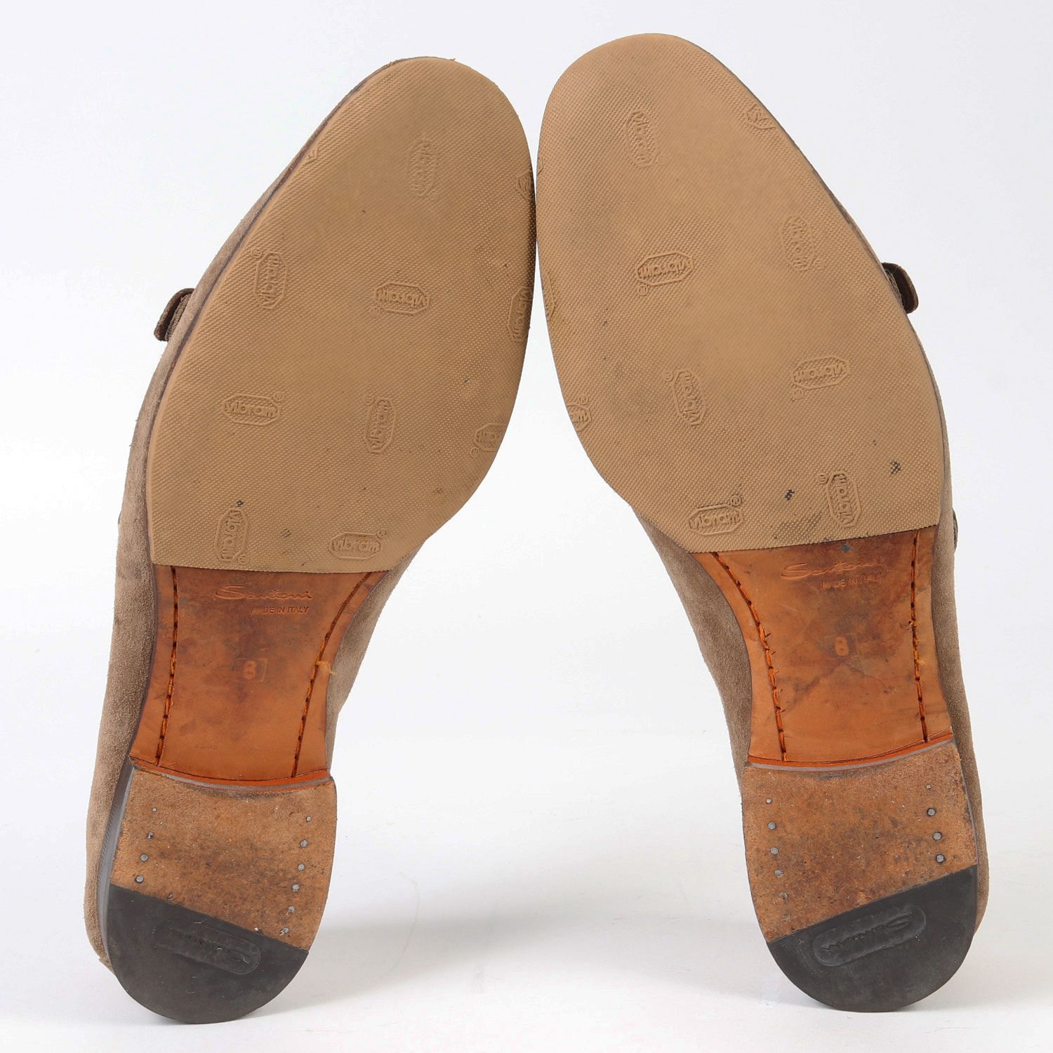 SANTONI サントーニ ダブルモンク ストラップ スウェード コンビ ローファー CARLOS カルロス シューズ ベージュ 8 イタリア製  ブランド