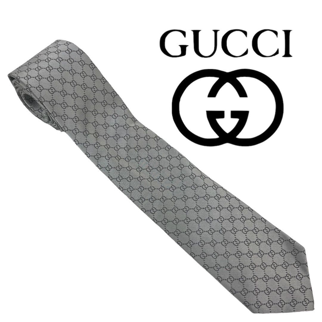 美品】GUCCI グッチ ネクタイ GG シルバーシルク 100% - ブランド