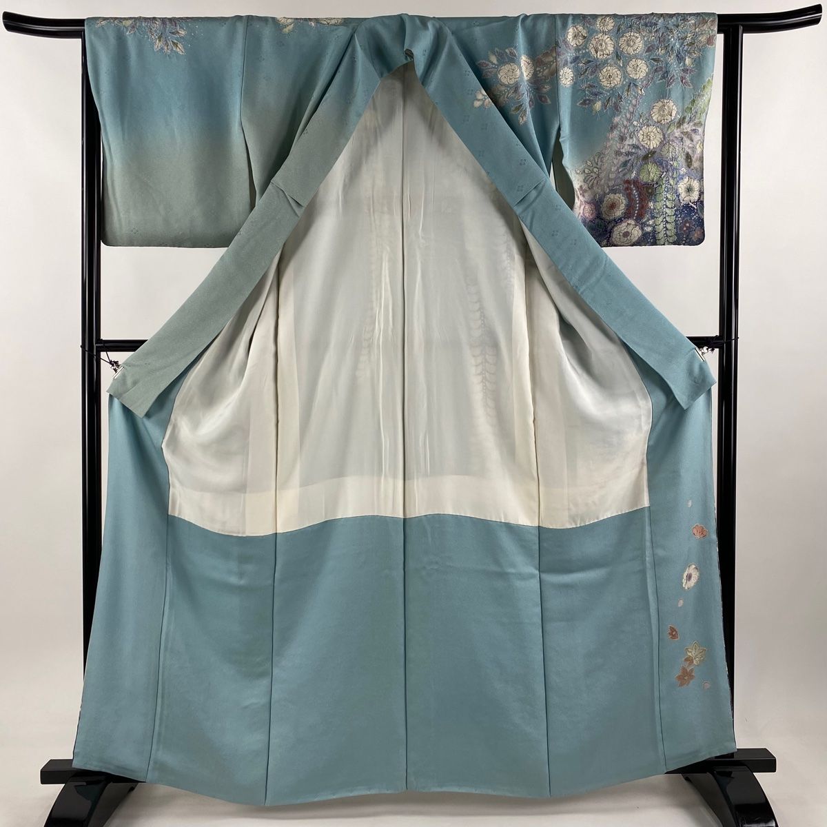 高級 訪問着 正絹 袷 吉乃一廉 落款 辻が花 銀通し ぼかし 青緑 高級