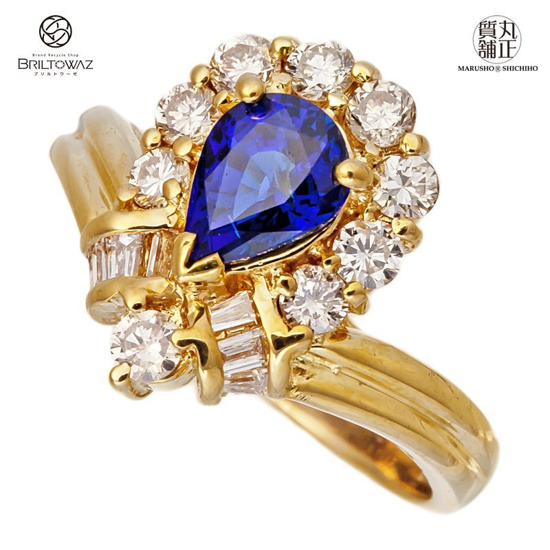 K18 サファイア ダイヤ リング S1.05ct D0.65ct リング イエローゴールド 12号 ダイヤモンド レディース 9月誕生石 ジュエリー USED【中古】【ブリルトワーゼ】【丸正質舗】【質屋】(573620)