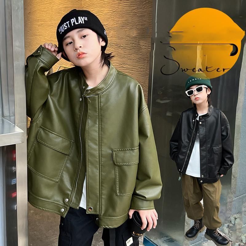 キッズ革ジャン 春秋冬 レザージャケット 男の子 子供 皮ジャン ジュニア 韓国風 トレンド おしゃれ ライダースジャケット 子供服 ジャンパ　アウター 防寒防風