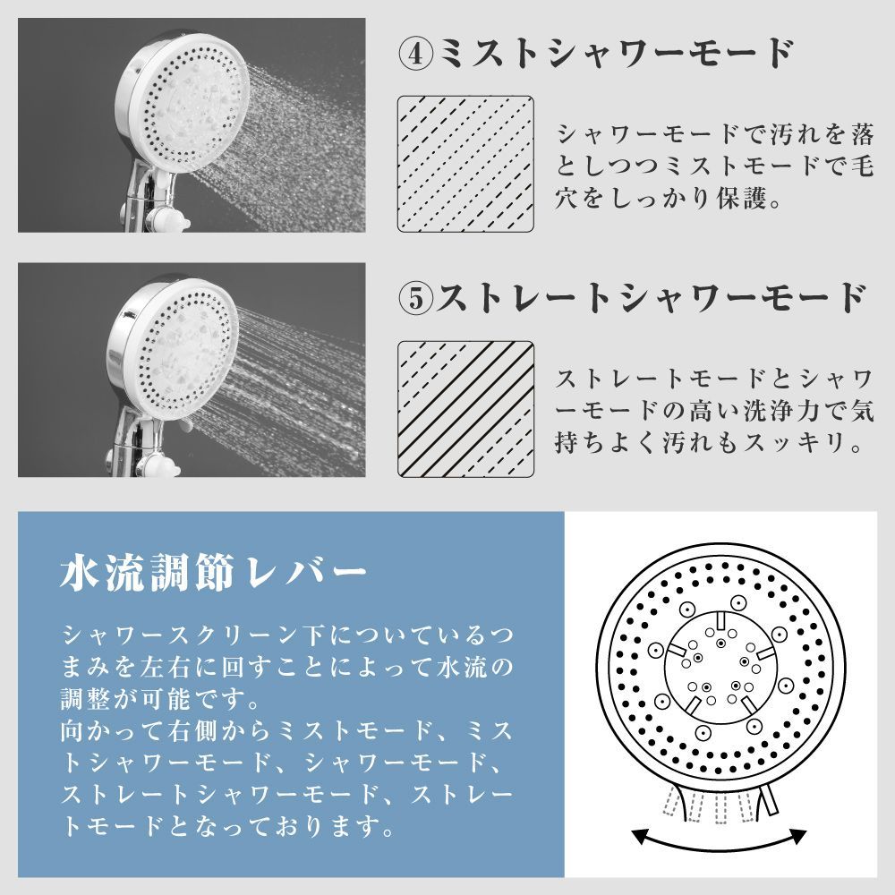 シャワーヘッド 節水 シャワー 5段階 多機能 ミスト-4