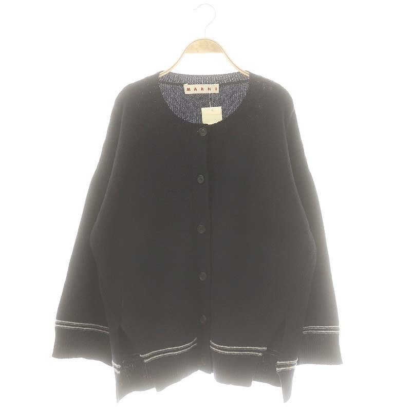 マルニ MARNI 24AW バックロゴボクシーフィットカーディガン ニット 長袖 ウール 40 ダークネイビー オフホワイト CDMD0309Q1 |DO OS