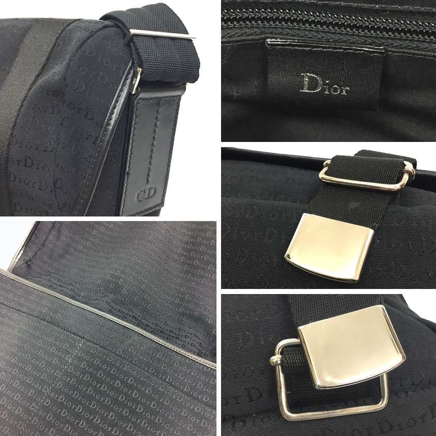 クリスチャン・ディオール　Christian Dior　メッセンジャーバッグ　ショルダーバッグ　クロスボディバッグ　キャンバス×レザー　ブラック　黒　 メンズ　aq9194