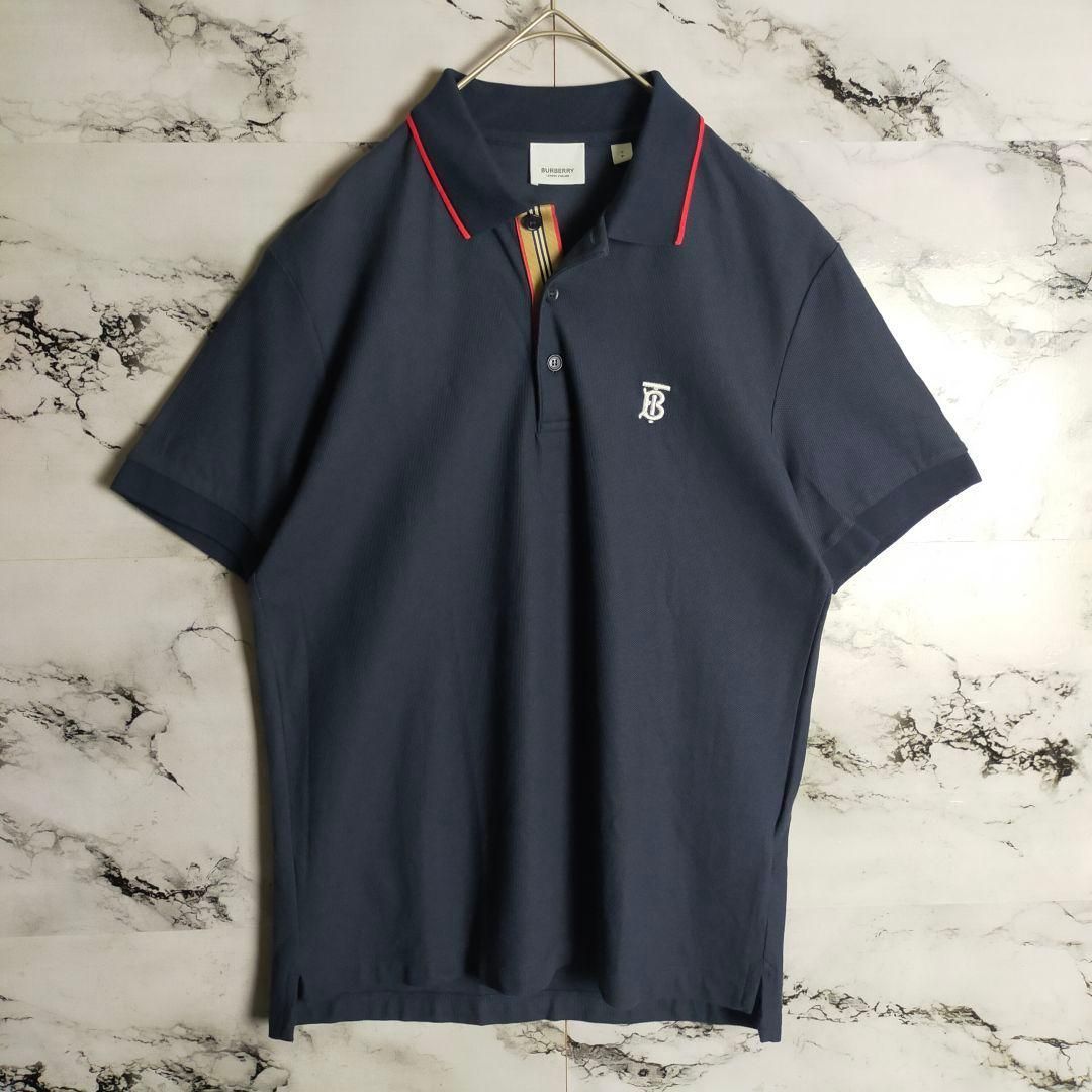 バーバリー 刺繍TBロゴ 半袖 ポロシャツ 即 品モデル ネイビー