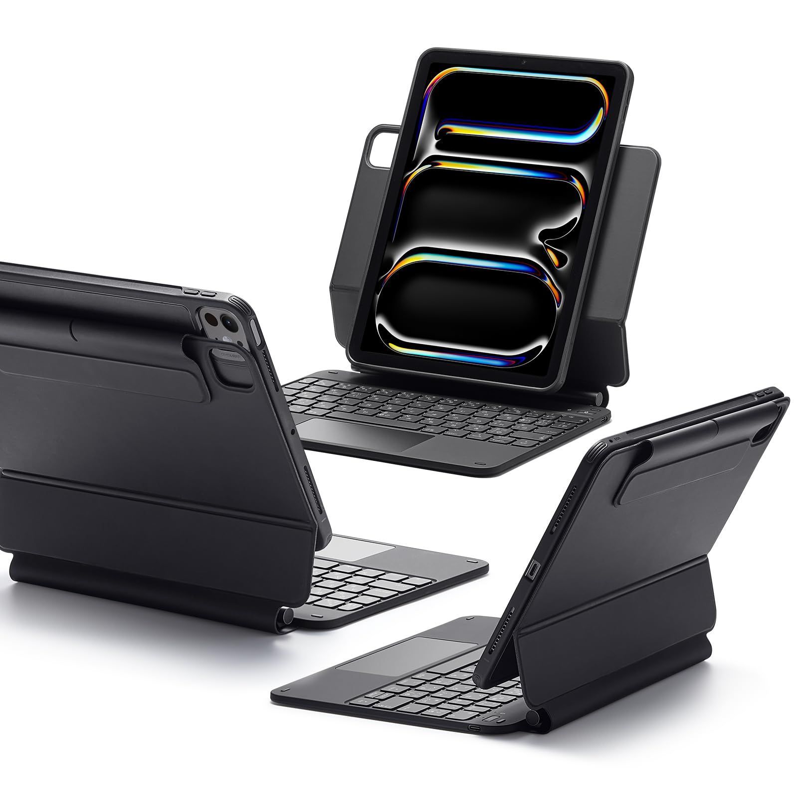 Size iPad Pro 11 2025 ESR iPad Pro 11 M4 2025 キーボード付きケース 簡単セット磁気スタンド付き 縦向きモード 横向きモード 脱着保護ケース Rebound 360シリーズ ブラック