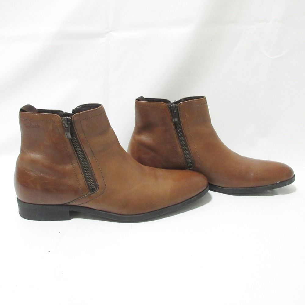 311【美品】Clarks レザーサイドゴアブーツ茶26.0cm （UK8） 美品 Clarks クラークス レザー サイドジップ ショートブーツ