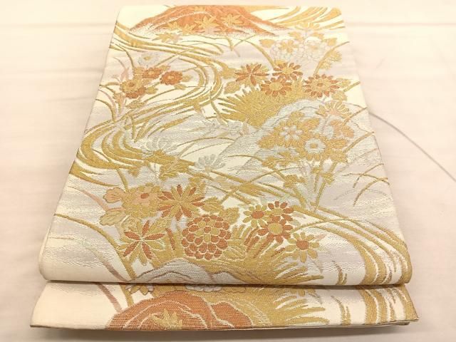 平和屋着物○両面 六通柄袋帯 紬地 格子 銀糸 正絹 逸品 DAAV6902ps