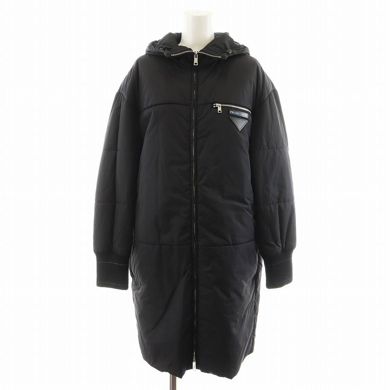 プラダ PRADA 2019 三角ロゴ ダウンコート ロング丈 フード アウター 36 黒 ブラック 29X418 |AN29