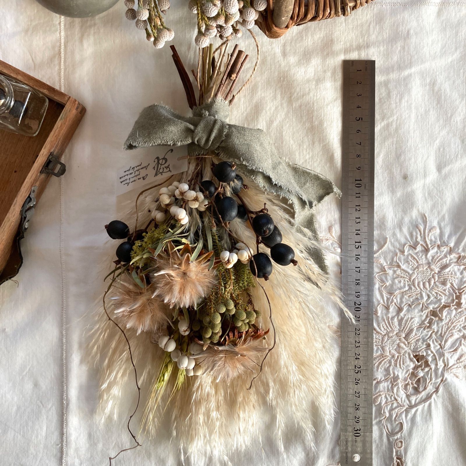 ネイティブフラワーとパンパスグラス 小さめナチュラルスワッグ(30  