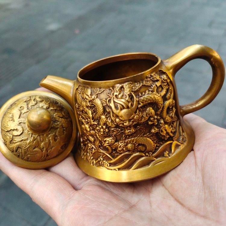 銅細工 浮彫り竜茶壺 酒壺 茶道 工芸品 置物 装飾品 美術品 銅細工 浮彫り竜茶壺 酒壺 茶道 工芸品 置物 装飾品 美術品