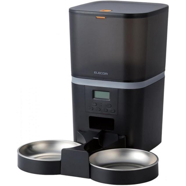 エレコム ELECOM 自動給餌器 中 小型犬用 猫用 6リットル 2皿 2匹 タイマー機能付 録音機能付 ブラック PET-AF02BK ペット用 ドライフード